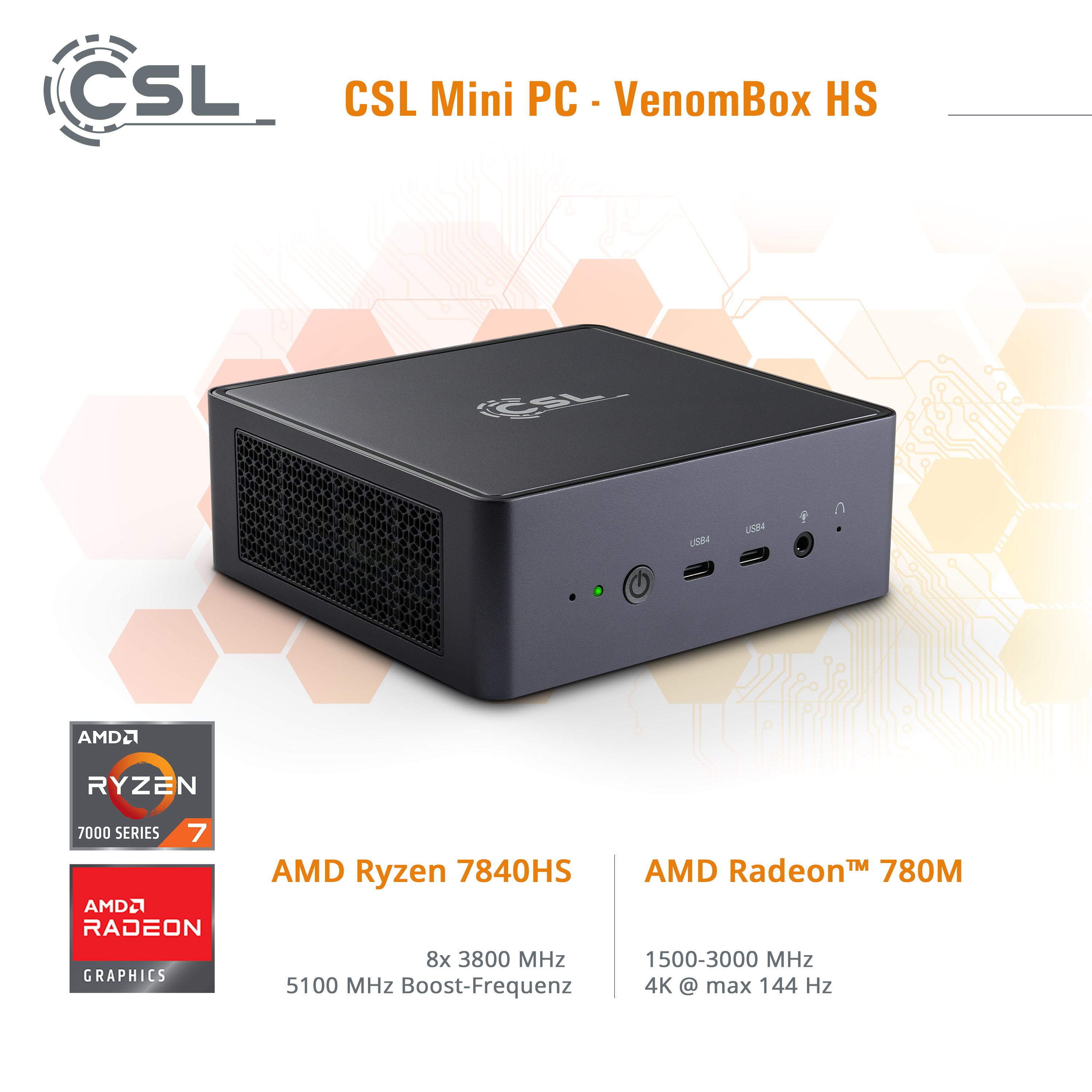 CSL VenomBox SSD, GB AMD 7 Mini-PC Prozessor, Ryzen™ 11 GB RAM, HS, AMD 4000 Home (64 Windows Bit), Radeon™ 32 mit 780M