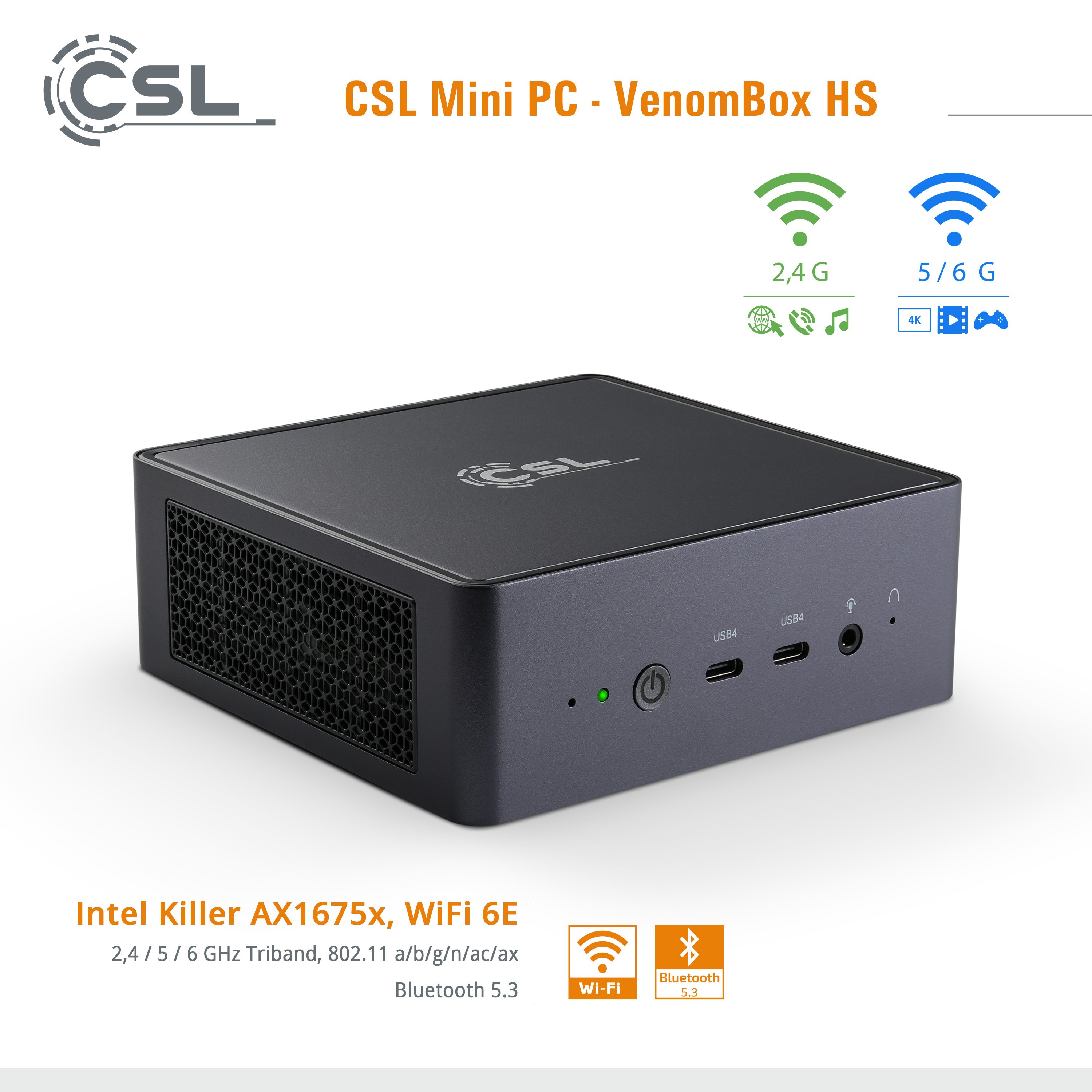 CSL VenomBox HS, GB RAM, AMD 780M Radeon™ mit AMD GB Windows 16 Bit), 2000 7 Prozessor, Mini-PC SSD, Ryzen™ 11 Home (64