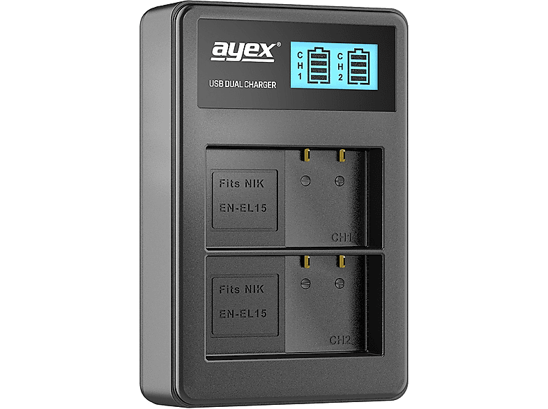 AYEX USB Dual Ladegerät für Nikon EN-EL15 Akkus, Kamera-Akku Lader ...