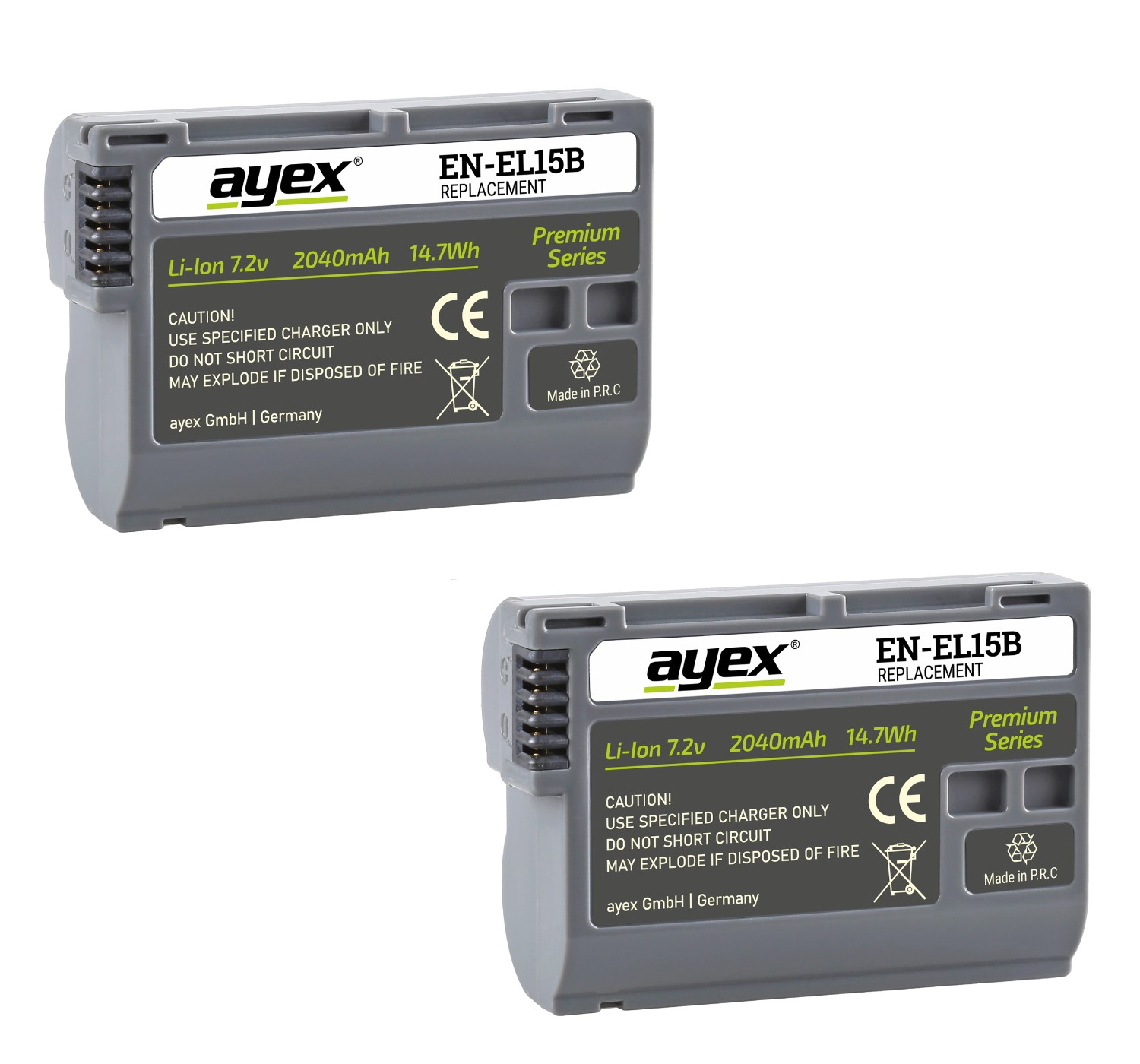 AYEX EN-EL15B 2 Stück zB V1 Black Qualitativ lange Laufzeit D800E D750 2040mAh D600 D7000 Infochip, Z7 Nikon Z6 Kamera-Akku