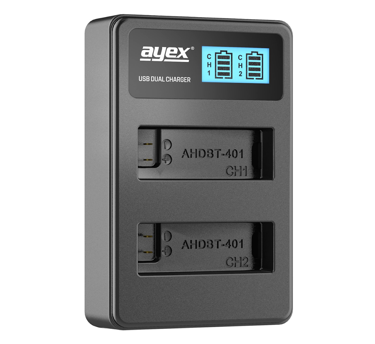 AYEX USB Dual Black Black GoPro Silver, Hero für Kamera-Akku AHDBT-401 Akkus für Ladegerät 4 GoPro Lader