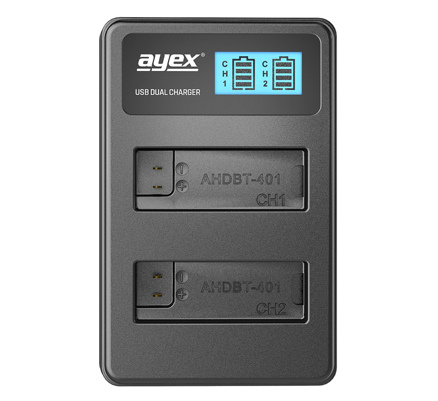für AYEX GoPro für Ladegerät Black Kamera-Akku Black Hero Lader, USB Akkus Dual Silver, 4 GoPro AHDBT-401