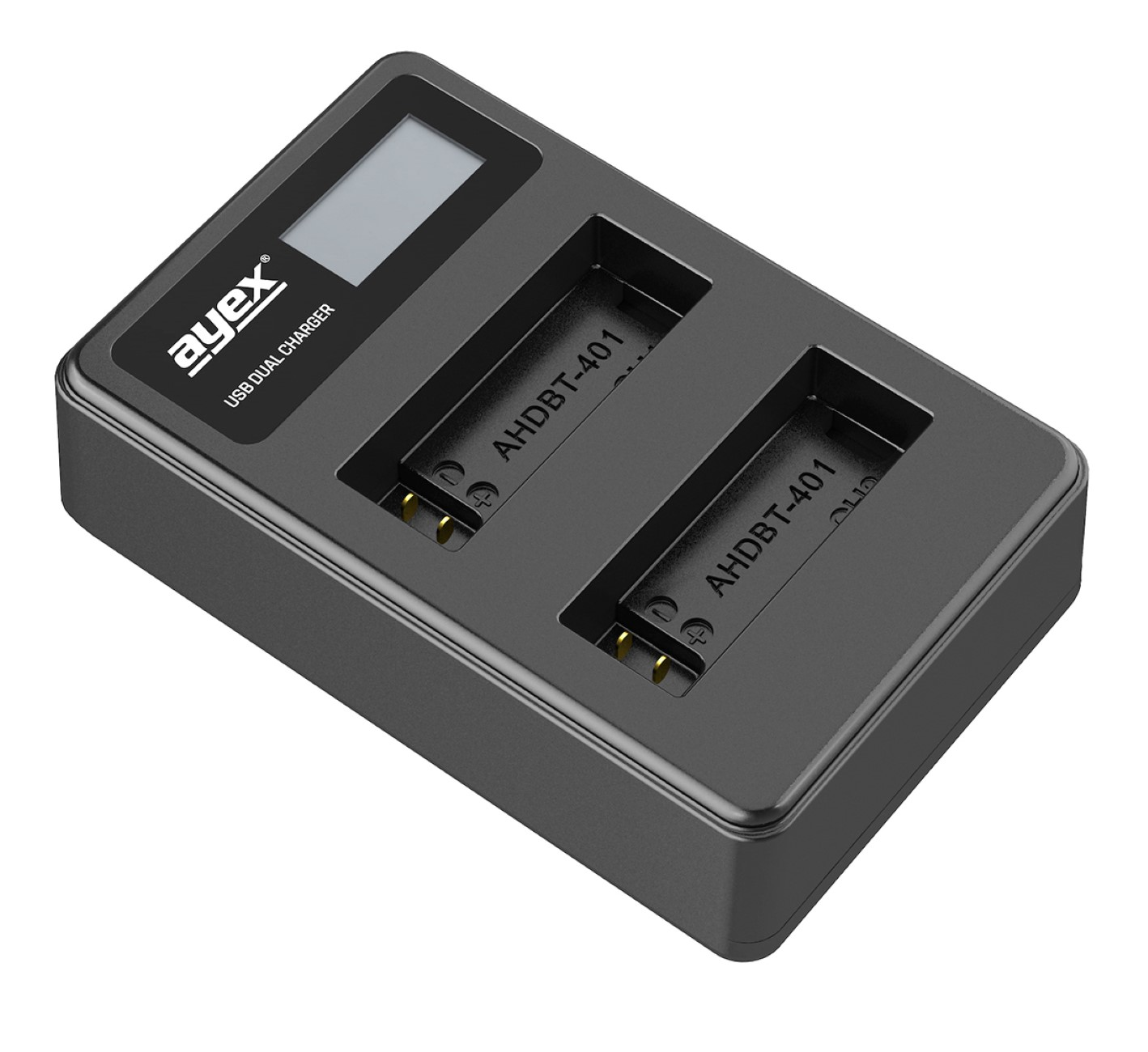 Black für GoPro Kamera-Akku Silver, 4 GoPro Akkus Ladegerät Lader, Hero Black AHDBT-401 Dual USB AYEX für