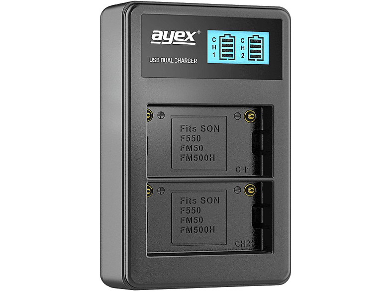 AYEX USB Dual Ladegerät für Sony NP-F550 NP-FM550H NP-FM50 Akkus, Kamera-Akku Lader, Black