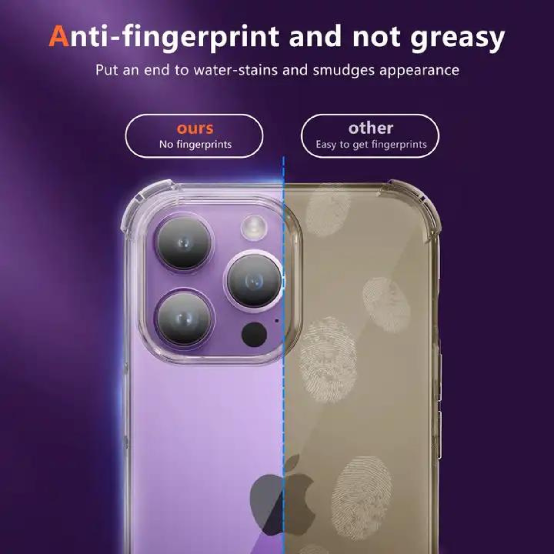 Zwei Handyhüllen, eine mit Fingerabdrücken und eine ohne. Die Hülle links hat keine Fingerabdrücke.