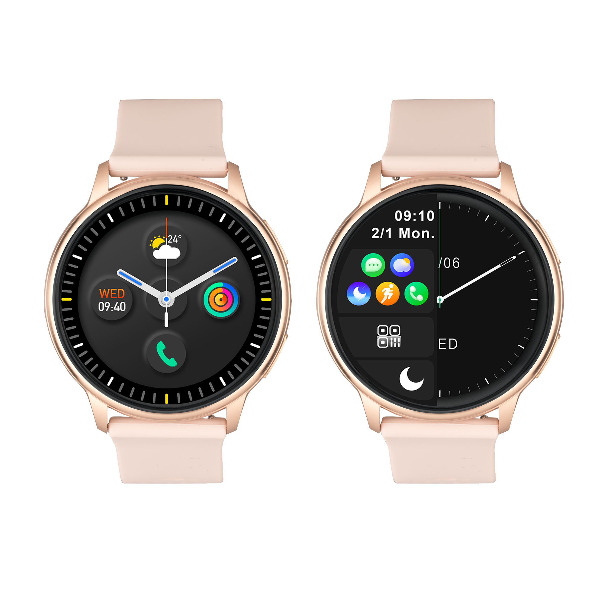 Rosa F2 Edelstahlarmband, Silikon + Tel Smartwatch LEVOWATCH Temp & Aluminium-Rand