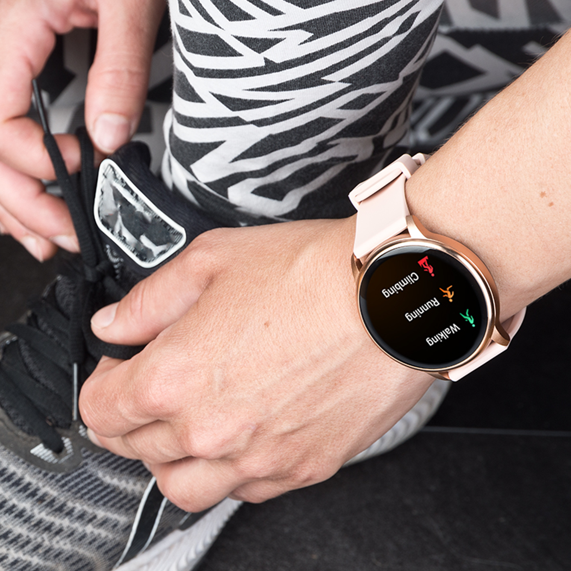 & LEVOWATCH Smartwatch Edelstahlarmband, Aluminium-Rand F2 + Rosa Tel Silikon Temp