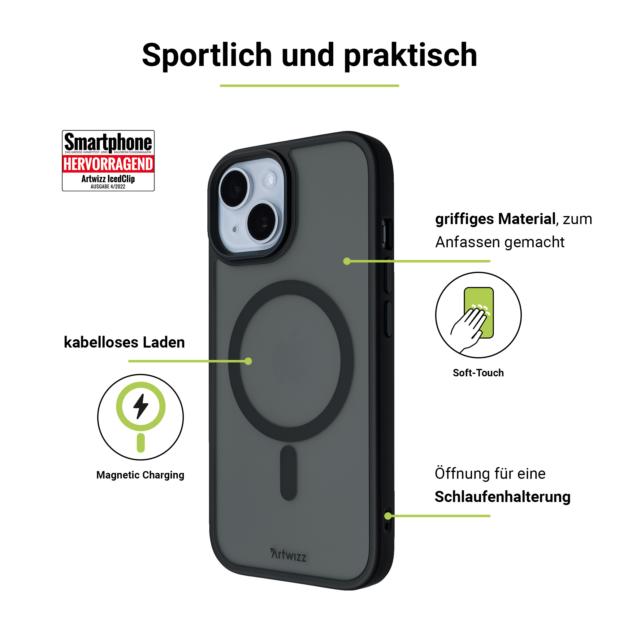 Schwarz 15, iPhone Apple, ARTWIZZ Backcover, +CHARGE, IcedClip