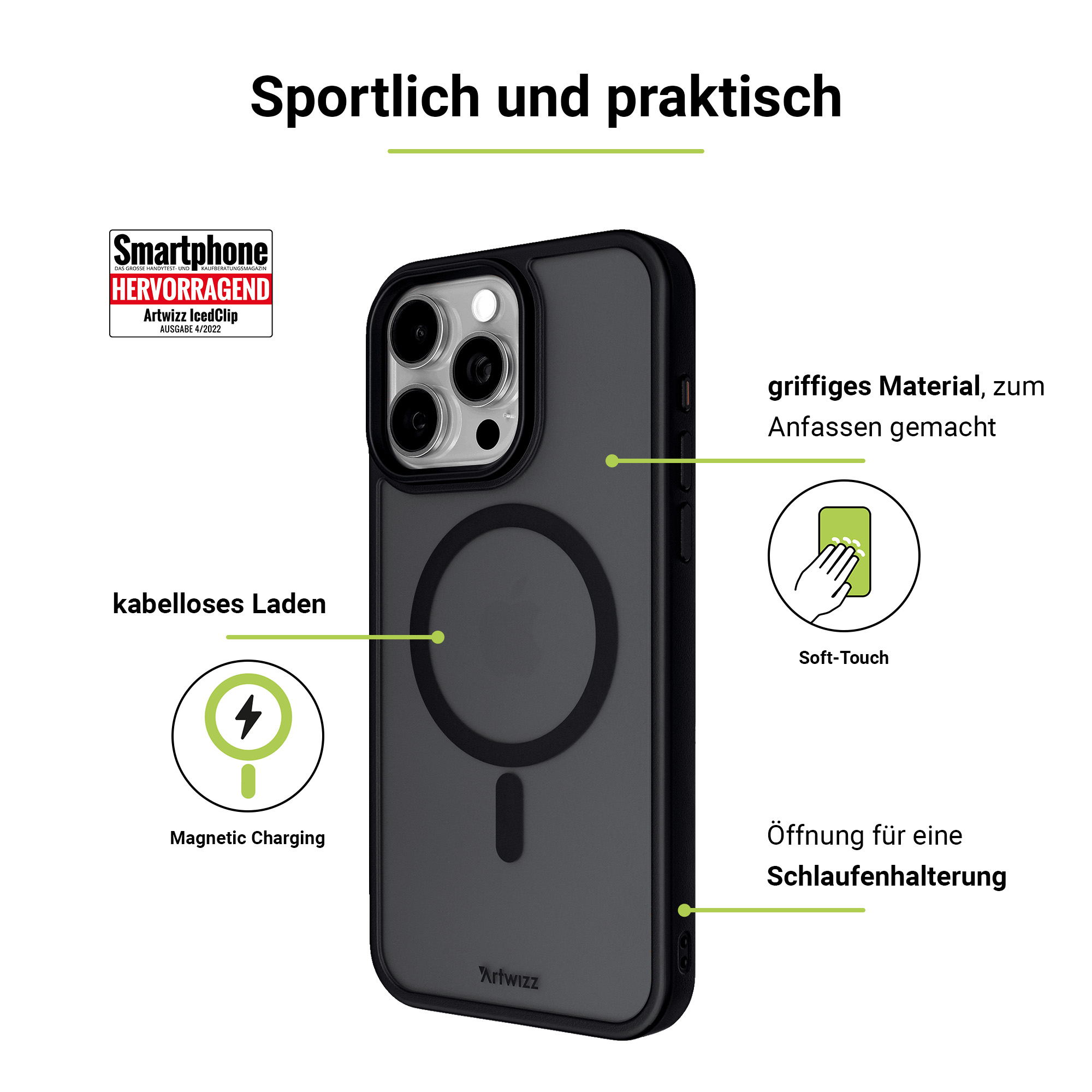 Backcover, +CHARGE, Apple, iPhone 15 Max, Schwarz Pro ARTWIZZ IcedClip