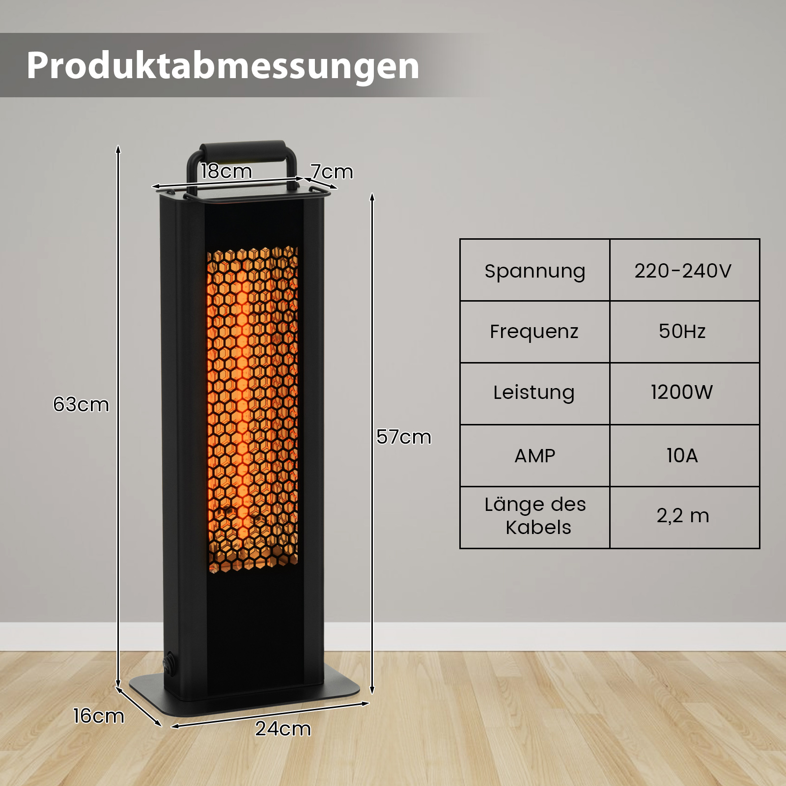 COSTWAY 1200W Standheizstrahler Terrassenstrahler Heizstrahler Watt) (1200