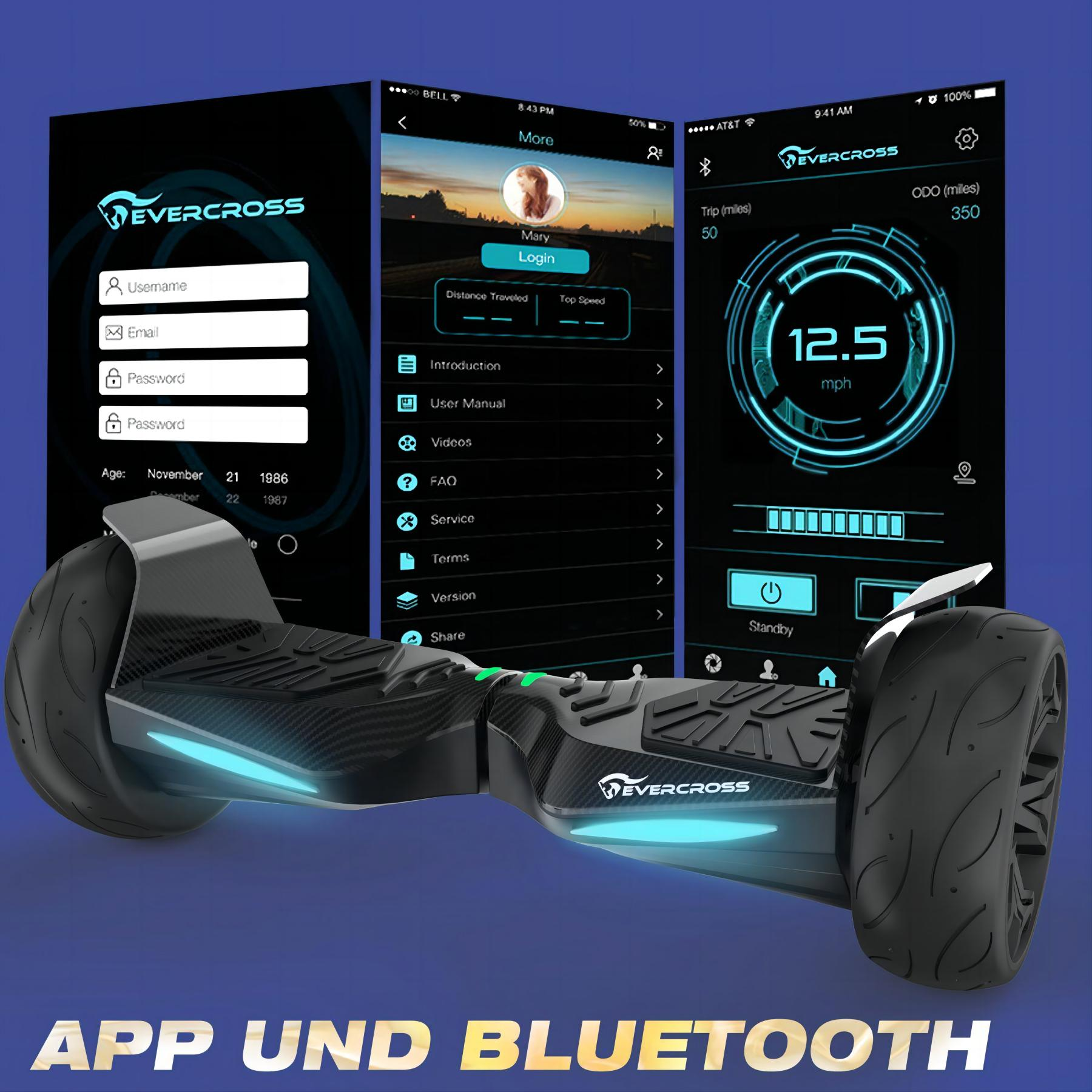 und Balance mit Zoll, Kohlenschwarz Board Armeegrün) Hoverboard EVERCROSS Sitz EV5 (8,5