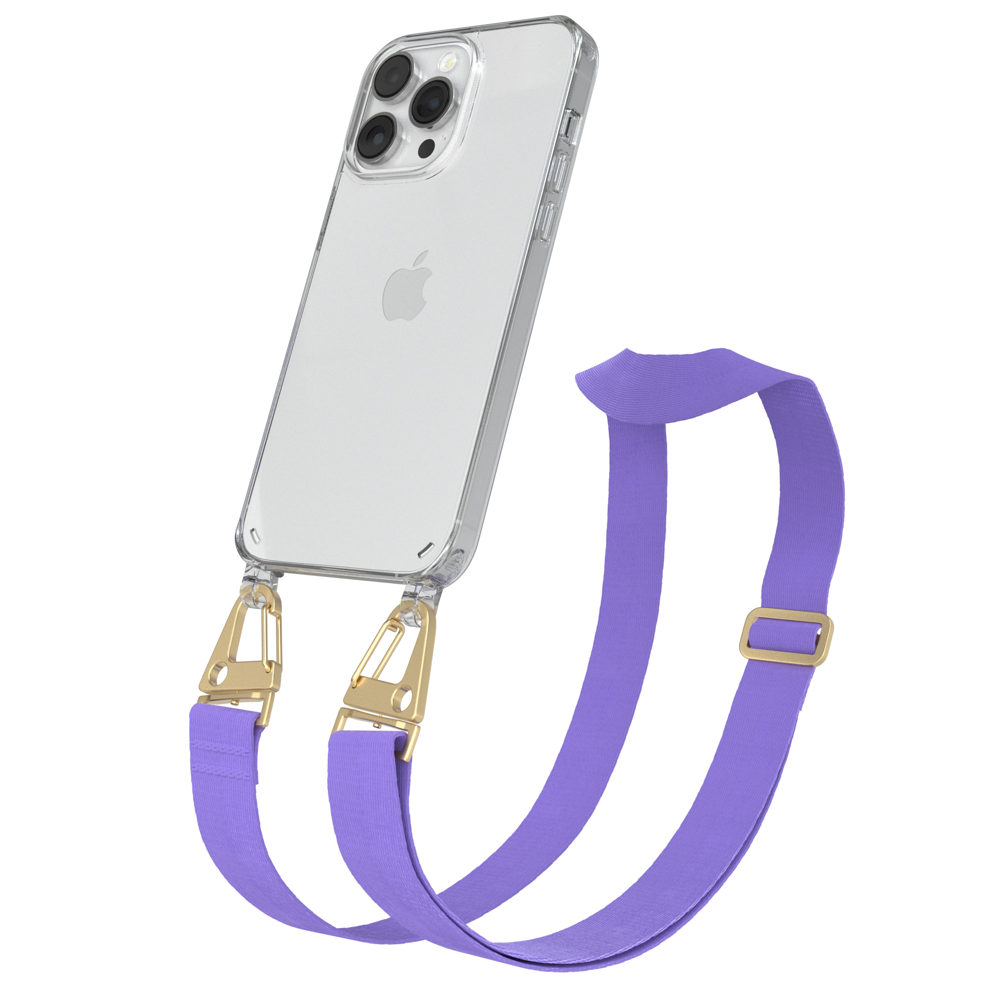 EAZY mit CASE Apple, Pro Kordel Handyhülle Karabiner, / breiter Gold iPhone Flieder Max, + 14 Transparente Umhängetasche,