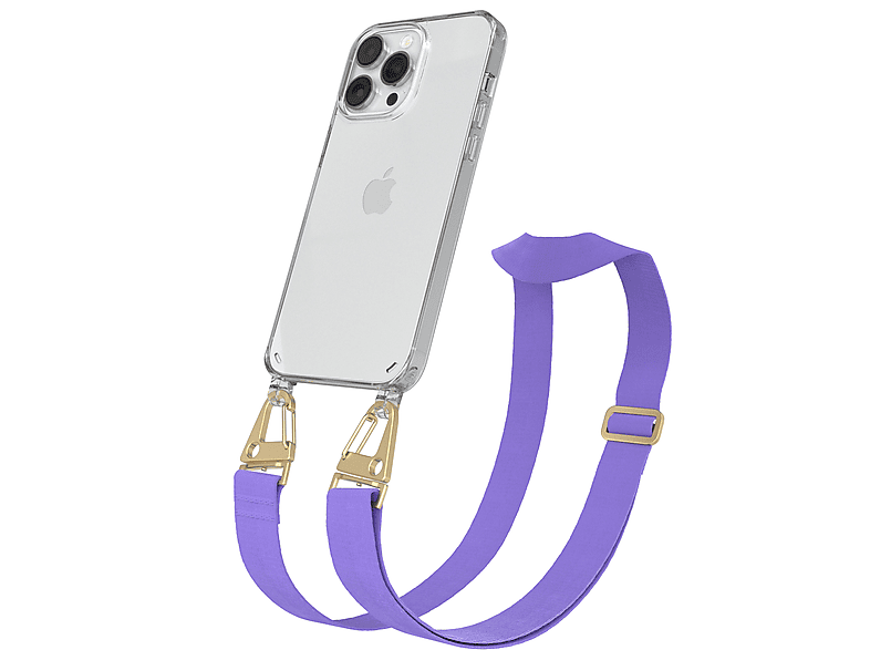 + breiter Kordel / Handyhülle iPhone Gold Karabiner, CASE 14 Umhängetasche, Apple, mit Pro EAZY Transparente Flieder Max,
