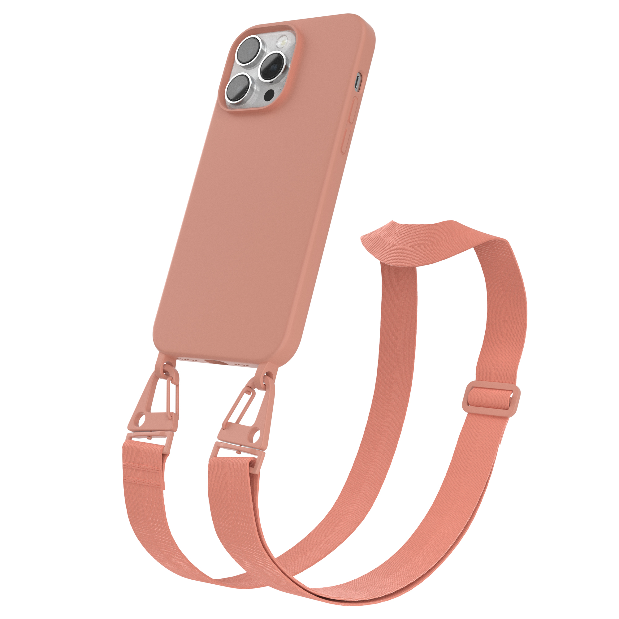 Premium Altrosa / 14 Pro iPhone Kette Coral Apple, Hülle, mit Handy CASE Karabiner EAZY Breit Silikon Umhängetasche, Max,