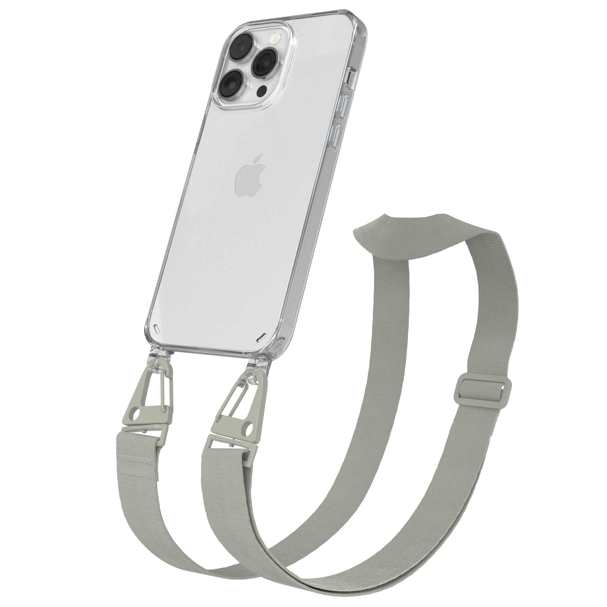 Taupe 14 Umhängetasche, EAZY CASE Handyhülle iPhone Kordel Beige Apple, + breiter Transparente Karabiner, Grau mit Max, Pro /