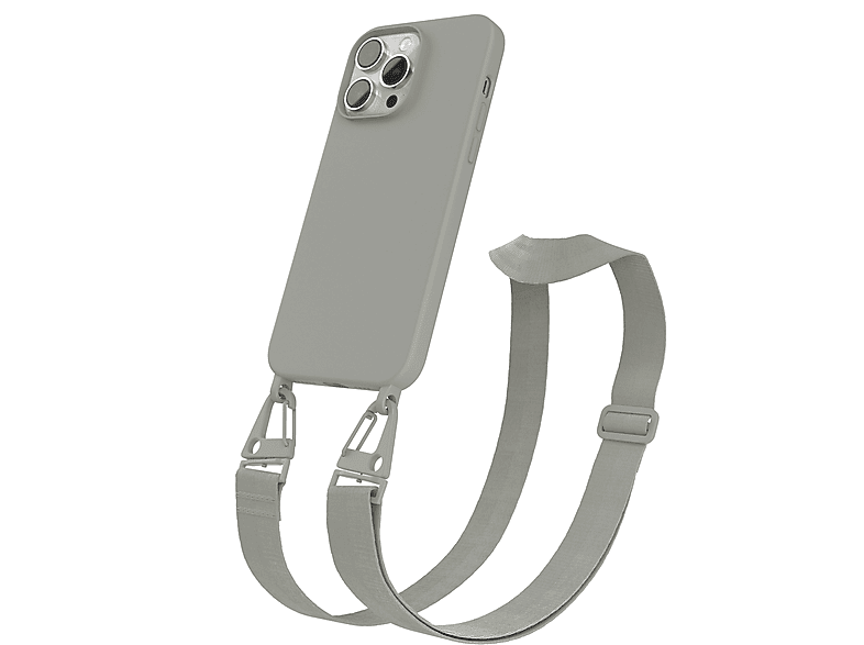 Silikon mit Beige Breit iPhone Karabiner Kette 14 Taupe Max, Umhängetasche, Hülle, / CASE Grau Apple, Handy EAZY Pro Premium