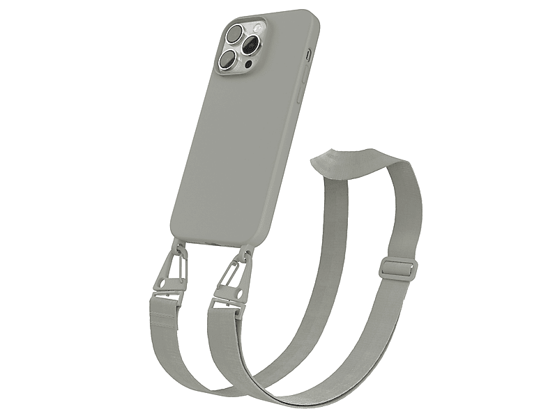 Beige Kette EAZY Umhängetasche, Karabiner Taupe Hülle, Grau / 14 Apple, Breit Silikon mit Premium Pro iPhone CASE Max, Handy