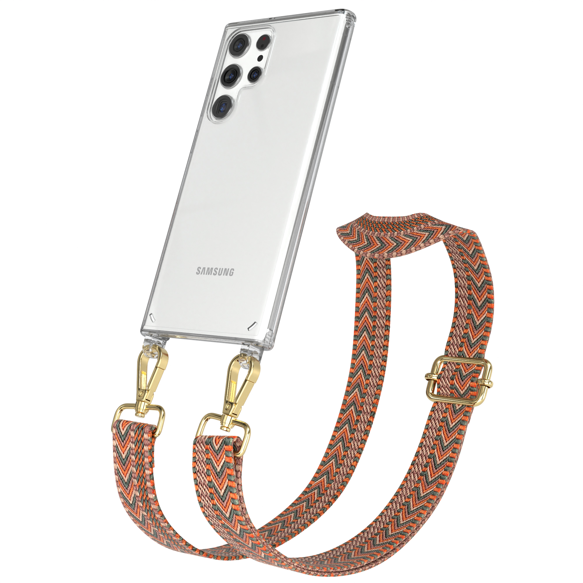 EAZY CASE / Transparente Grün Ultra Boho mit Samsung, Galaxy Style, Handyhülle S22 5G, Orange Umhängetasche, Kordel