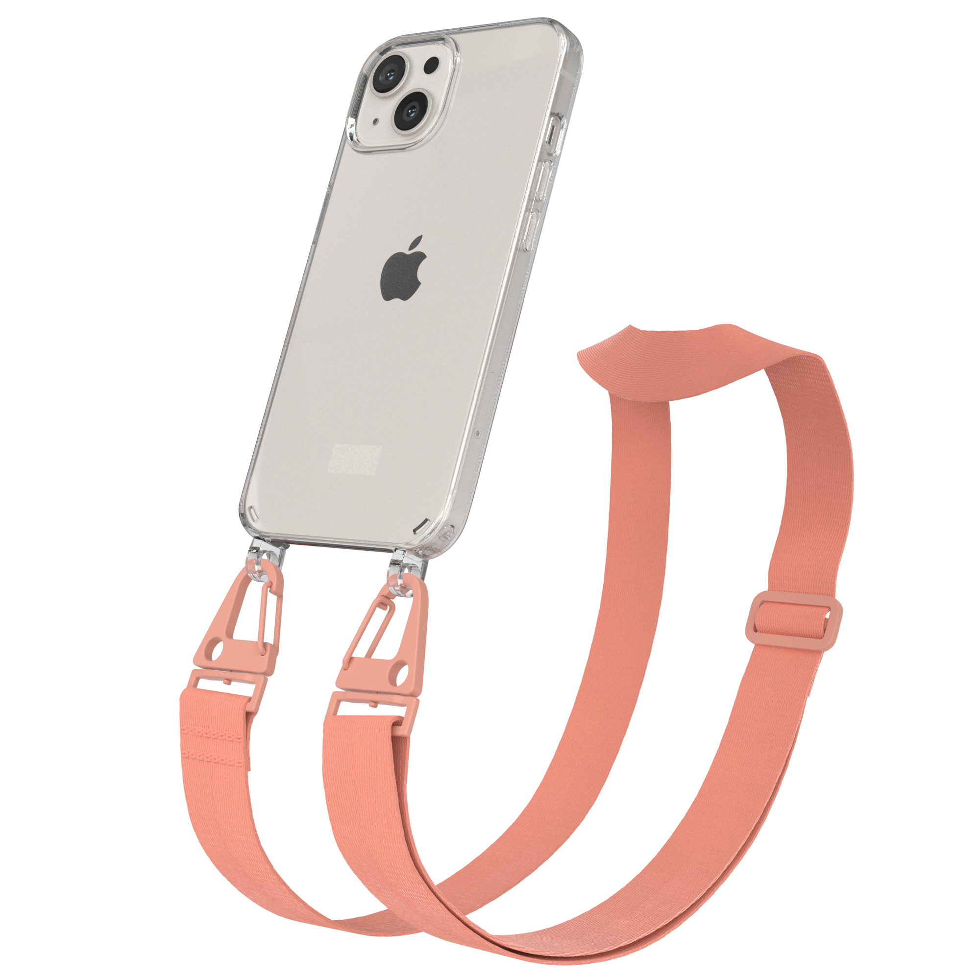 / 13, Apple, + breiter Altrosa Handyhülle Transparente iPhone mit EAZY Karabiner, Kordel Umhängetasche, CASE Coral