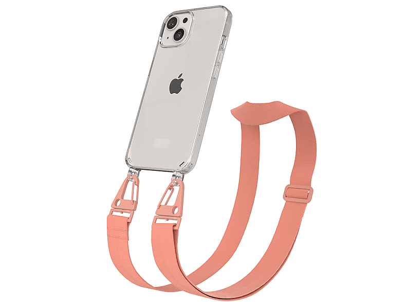 Karabiner, Coral 13, Transparente CASE iPhone / mit + Altrosa EAZY Kordel breiter Apple, Handyhülle Umhängetasche,