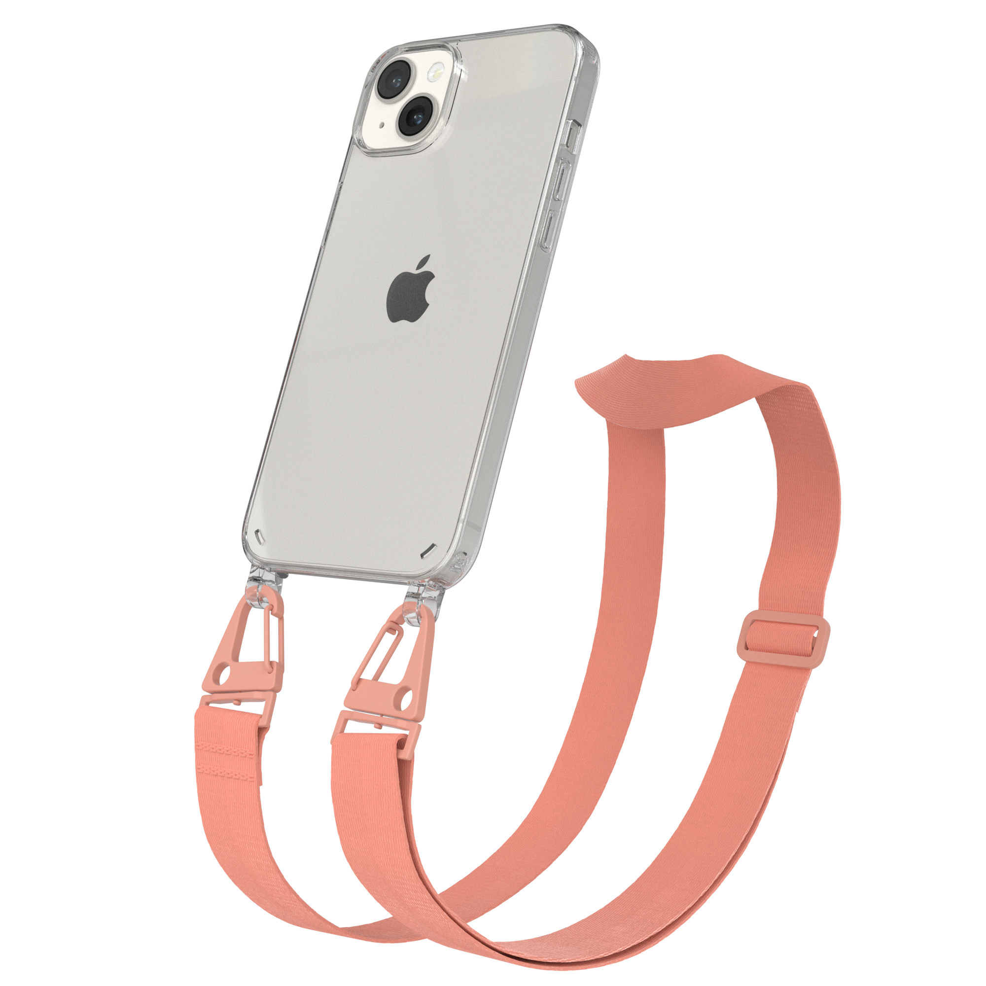 Transparente Coral breiter Karabiner, Altrosa Umhängetasche, 14 Handyhülle Kordel iPhone Plus, CASE EAZY mit / Apple, +