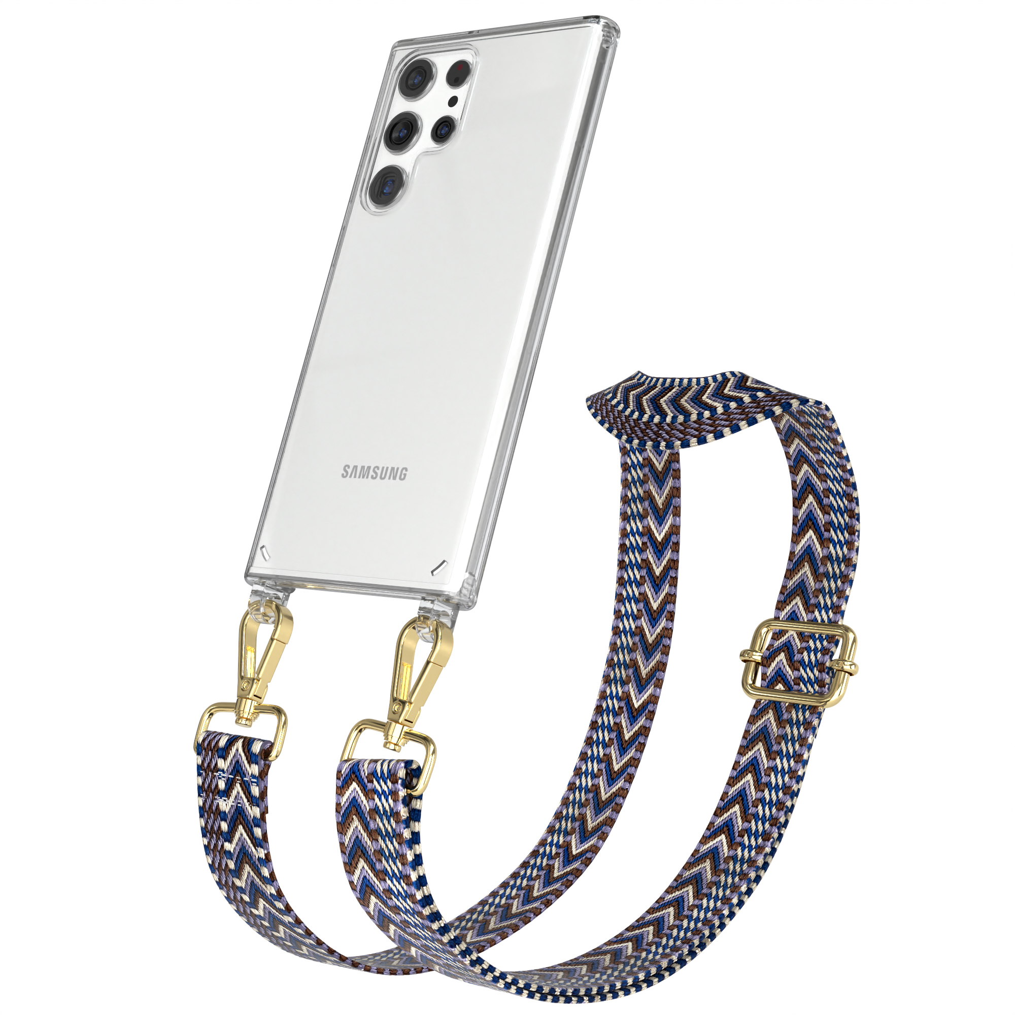 / Boho mit Transparente EAZY Weiß Style, 5G, Blau Galaxy Handyhülle Kordel CASE Samsung, S22 Umhängetasche, Ultra