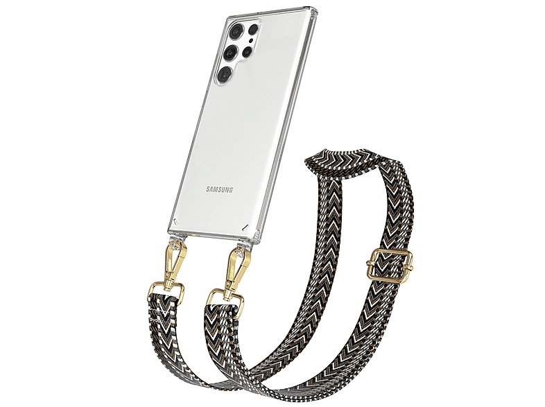 EAZY CASE Transparente Grau Kordel Ultra Handyhülle / Schwarz 5G, Umhängetasche, S22 Galaxy Style, Boho Samsung, mit