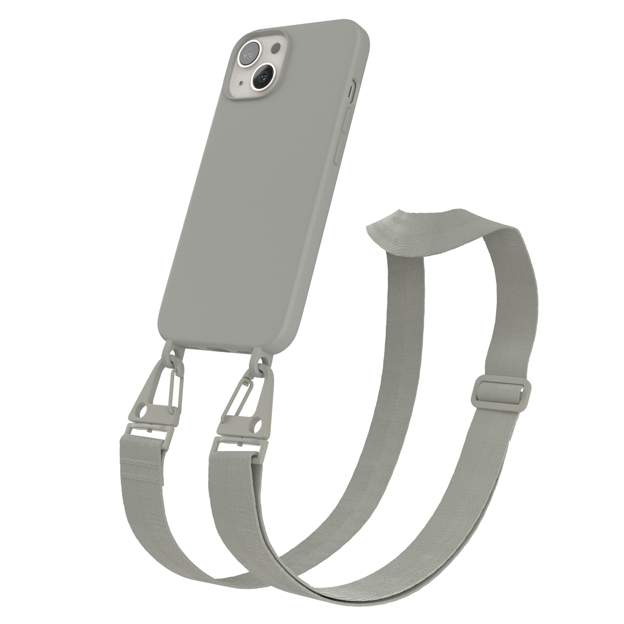 / Handy Grau EAZY Karabiner Umhängetasche, iPhone mit Breit CASE Taupe Apple, Premium Kette Silikon Beige 13, Hülle,
