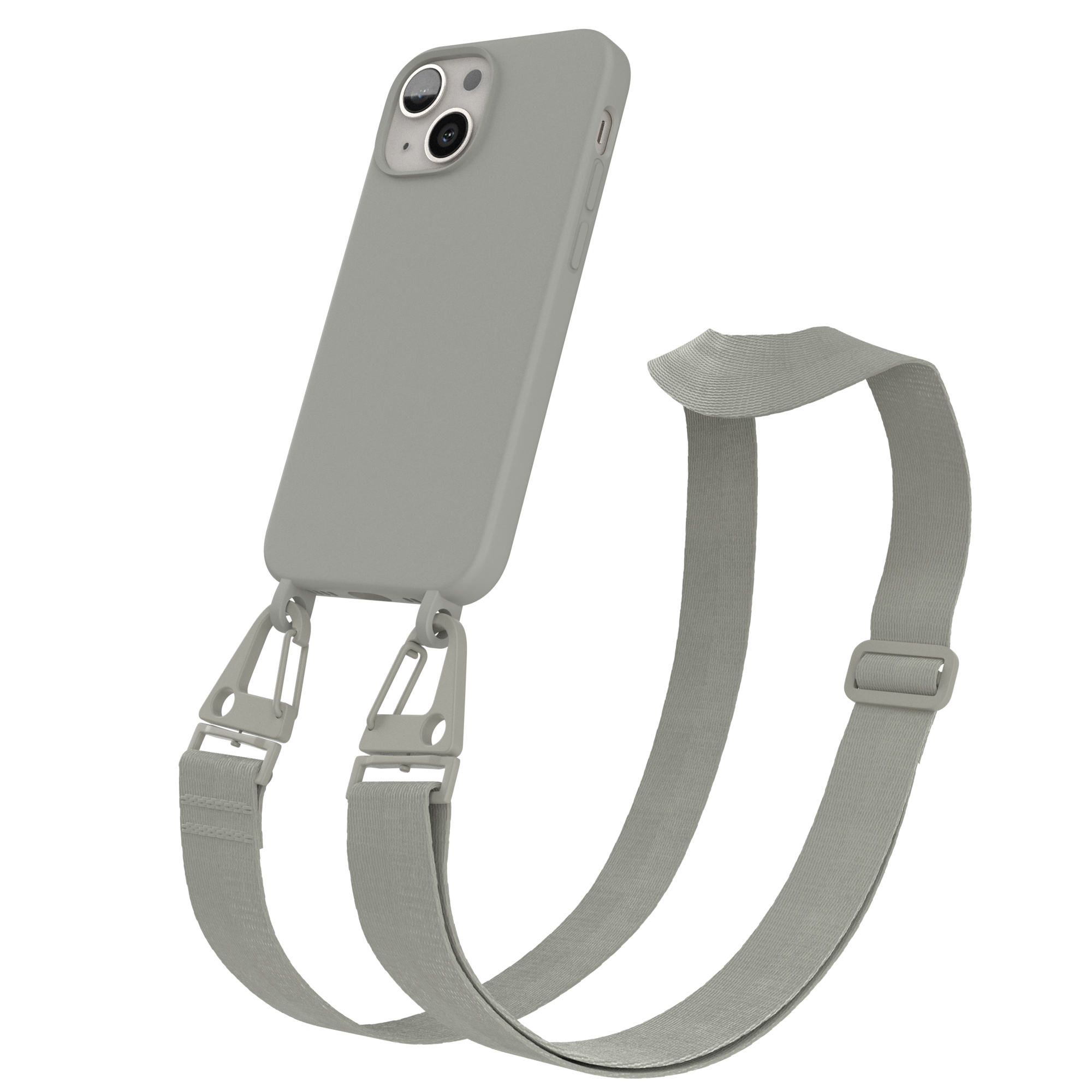 Mini, Silikon Premium Handy Umhängetasche, / Apple, Grau EAZY CASE Karabiner iPhone Hülle, 13 Kette Breit mit Beige Taupe