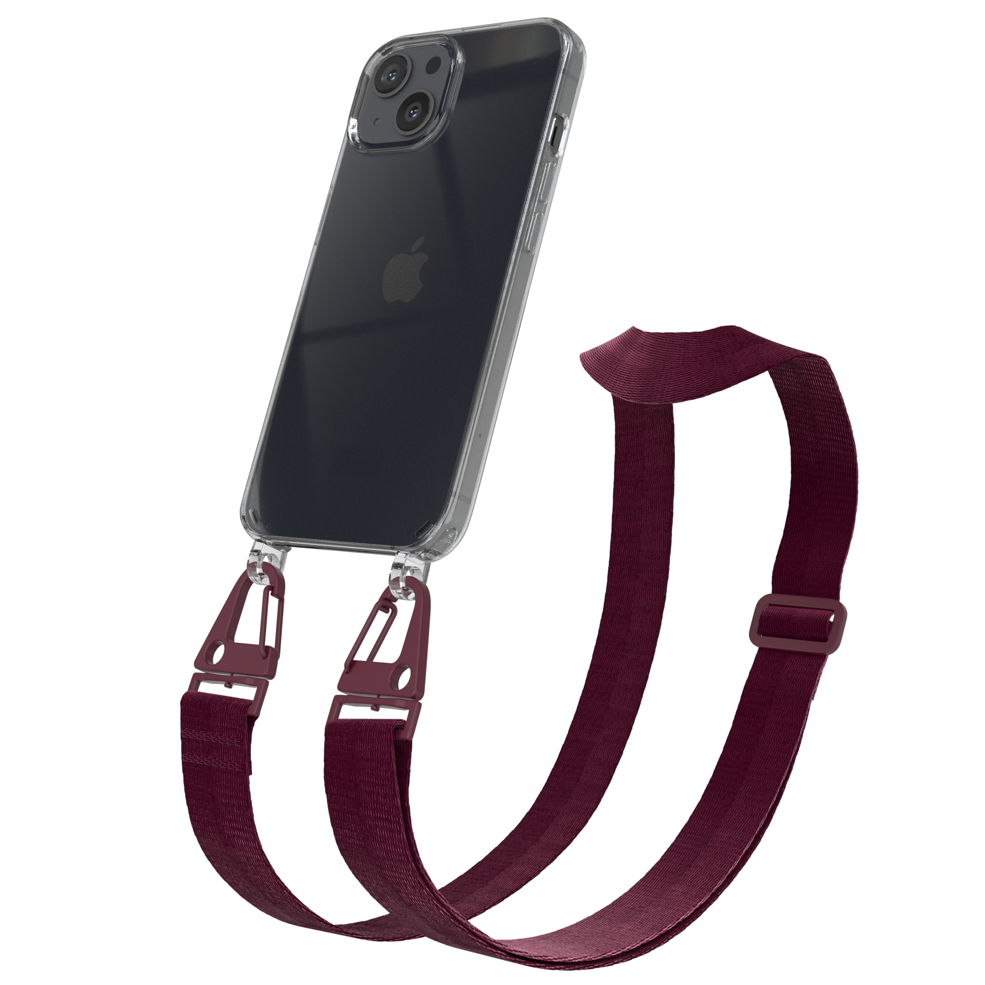 Umhängetasche, / + iPhone Burgundy Apple, Kordel EAZY Beere Rot CASE Handyhülle Transparente 13, Karabiner, mit breiter
