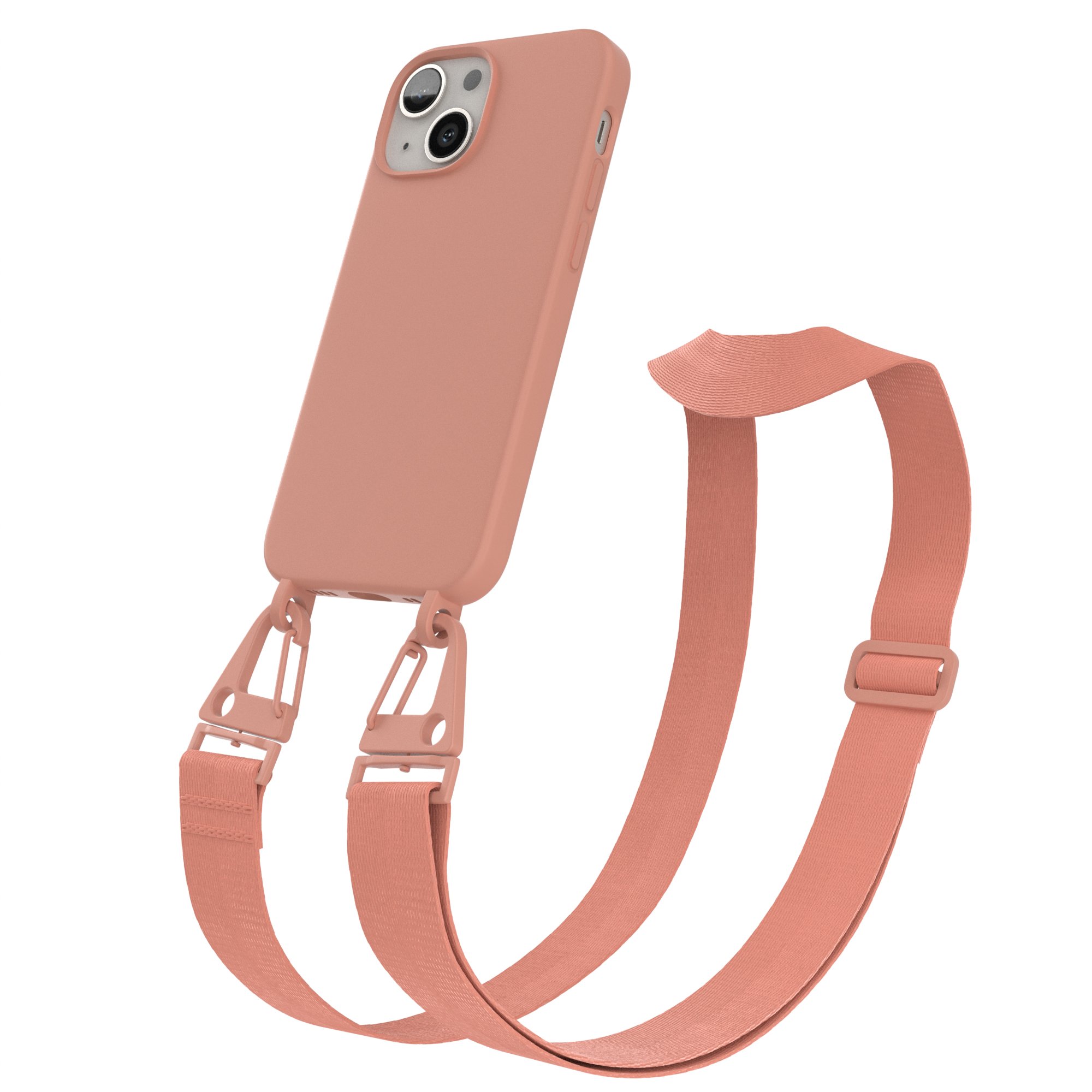 EAZY CASE Handy Kette Breit Apple, mit Premium iPhone Altrosa Karabiner Mini, Hülle, Silikon Umhängetasche, Coral 13 