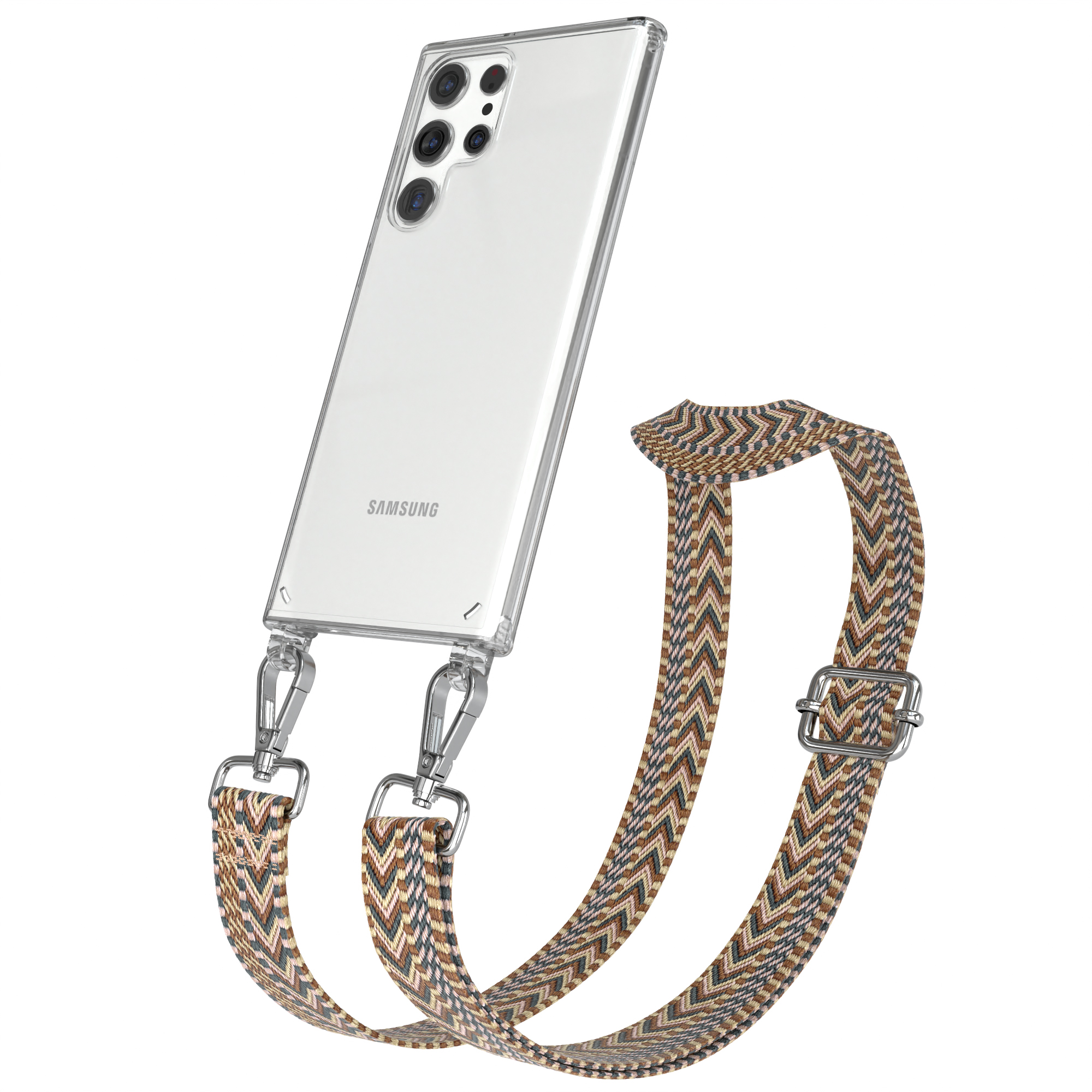 Handyhülle EAZY Braun S22 Kordel Ultra Galaxy Mix Samsung, Umhängetasche, CASE Style, 5G, Transparente mit Boho