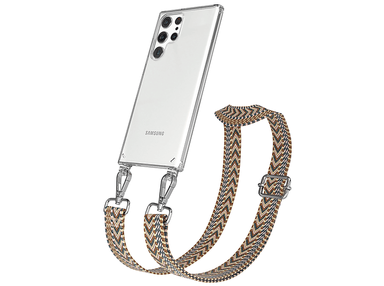 Transparente Boho CASE Handyhülle Style, S22 EAZY Samsung, mit Umhängetasche, Ultra 5G, Mix Braun Galaxy Kordel