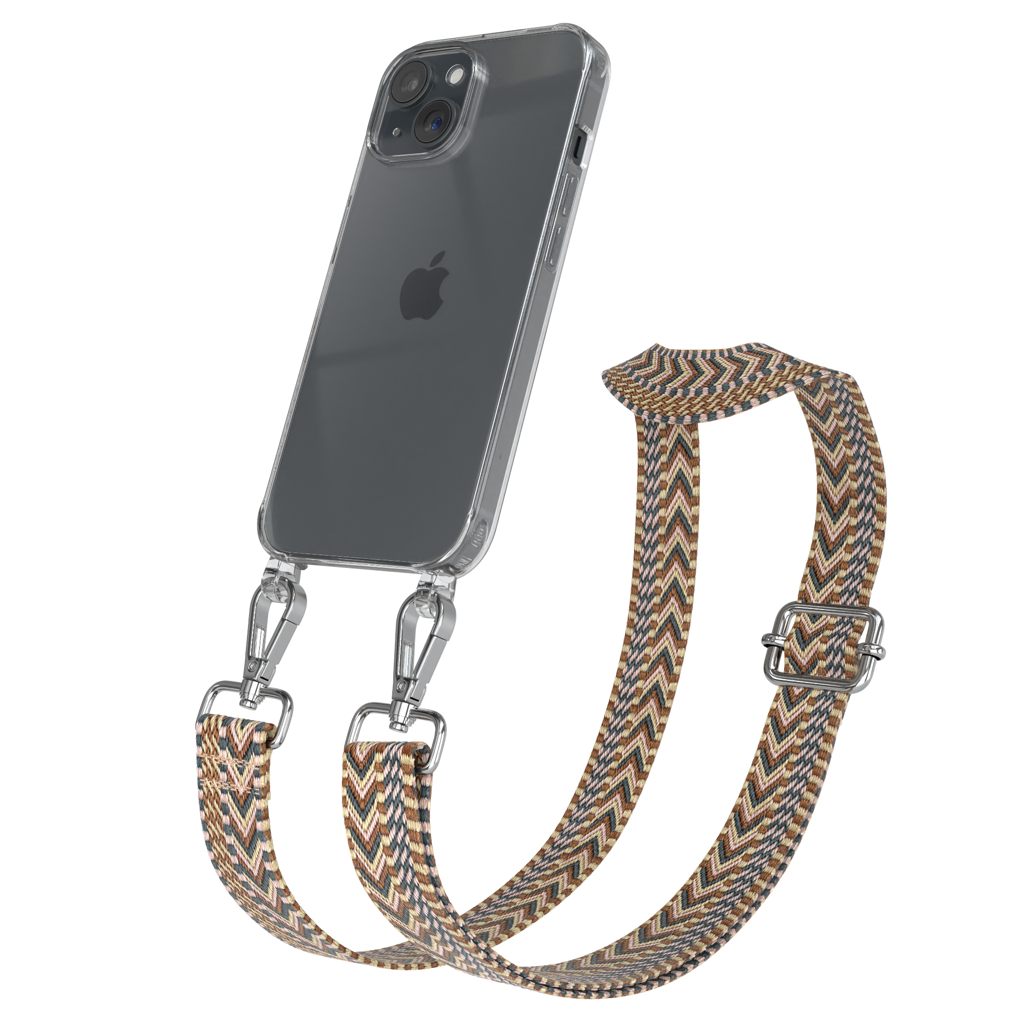 EAZY CASE Apple, Boho Kordel 15, mit Braun Mix Umhängetasche, Handyhülle iPhone Transparente Style