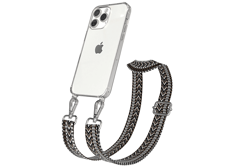 EAZY CASE Transparente Handyhülle mit Kordel Boho Style, Umhängetasche, Apple, iPhone 15 Pro Max, Schwarz / Grau