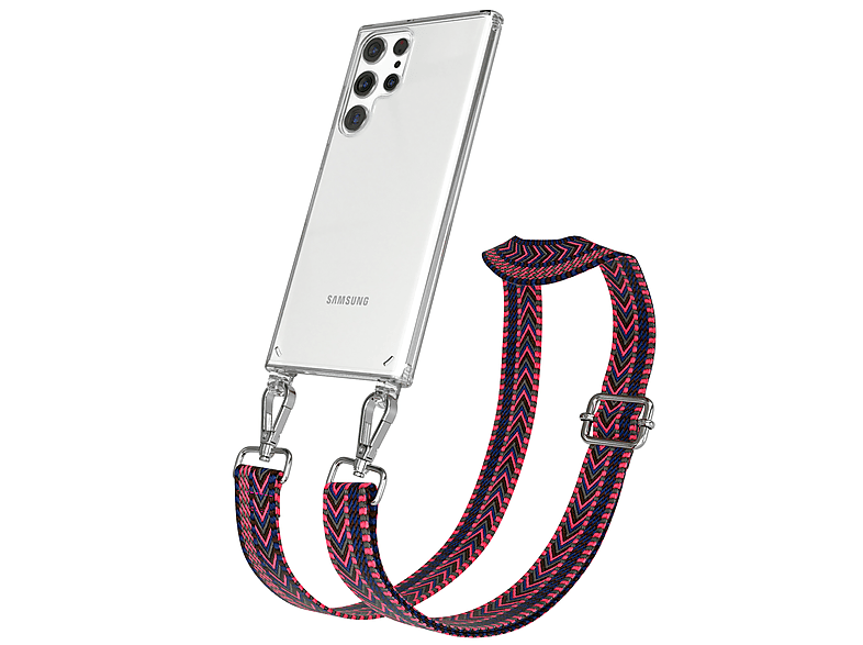 Transparente Style, / Samsung, S22 Boho mit CASE Umhängetasche, Blau Handyhülle Ultra Galaxy Kordel Pink EAZY 5G,