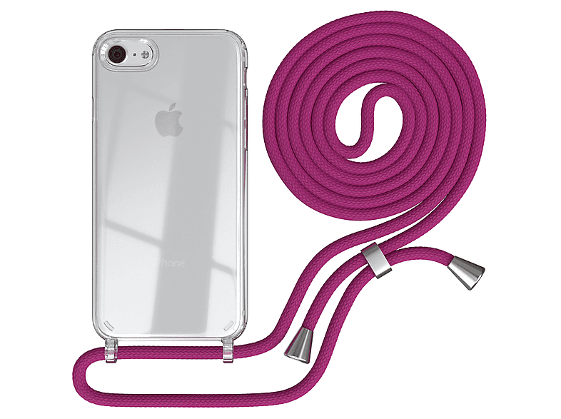 EAZY CASE Clear Cover mit Umhängeband, Umhängetasche, Apple, iPhone SE 2022 / SE 2020, iPhone 7 / 8, Pink / Clips Silber