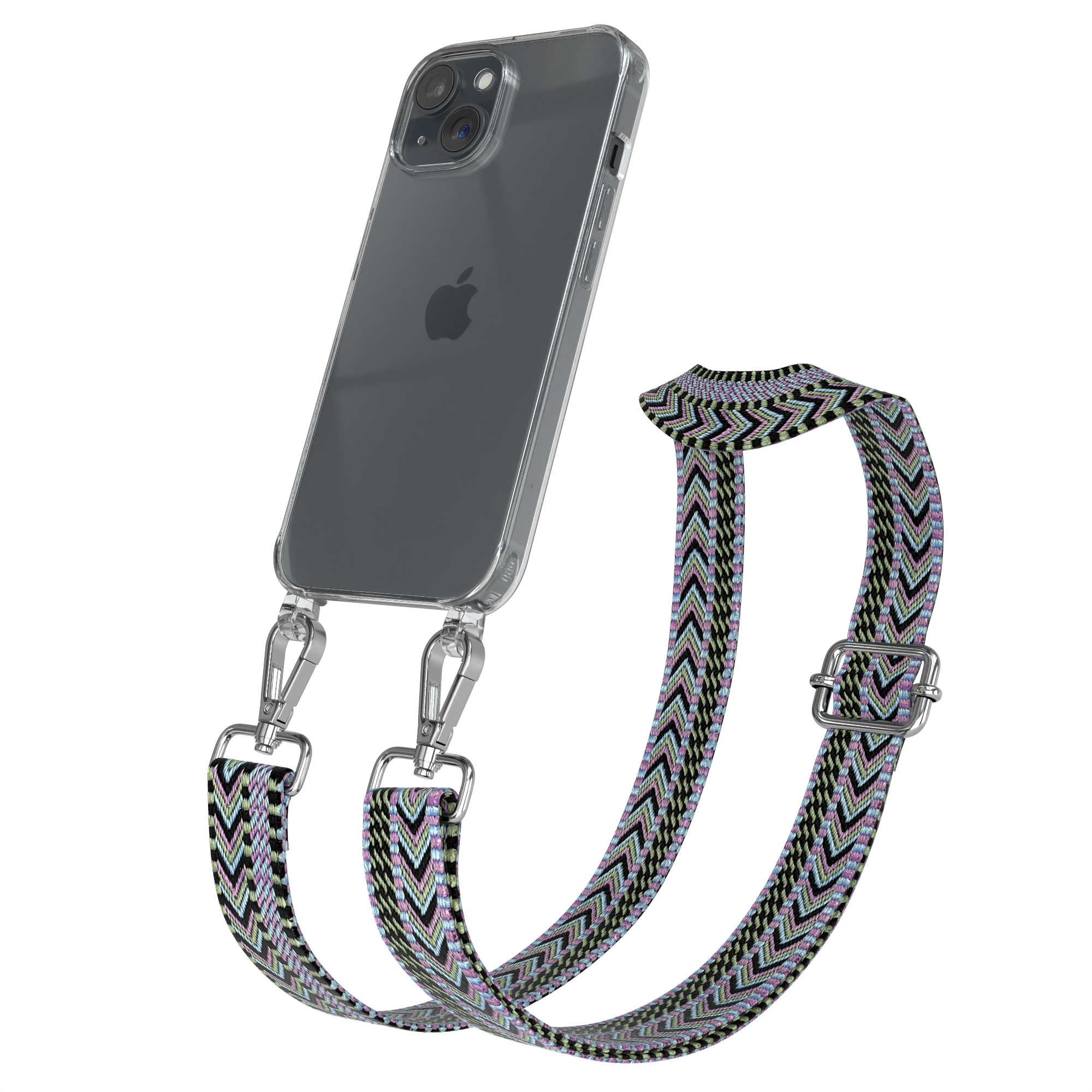 CASE Apple, Umhängetasche, EAZY Style, Boho Transparente Handyhülle Kordel Grün 15, / mit iPhone Violett