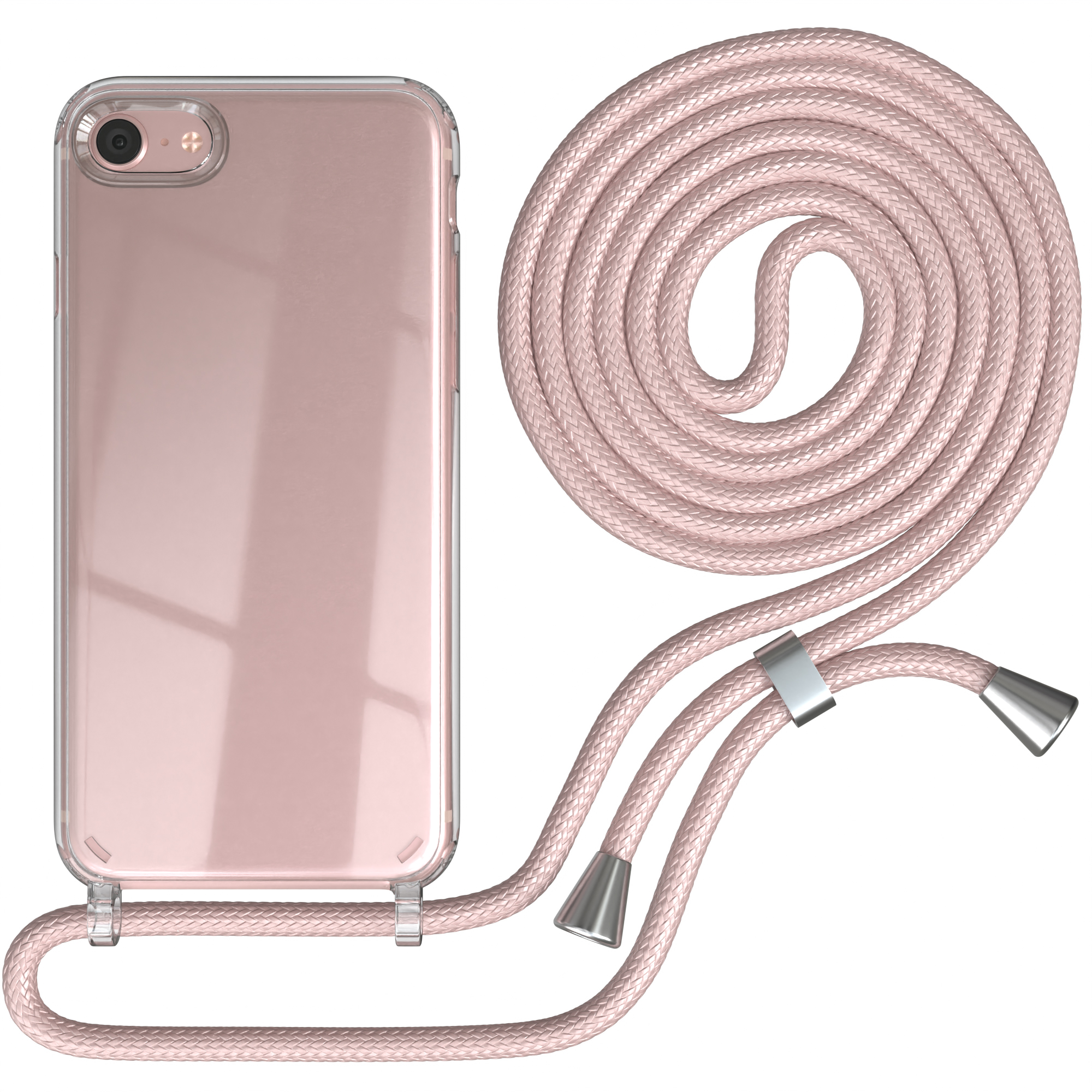 EAZY CASE Clear / 7 2020, Clips Umhängeband, 8, mit iPhone Apple, Umhängetasche, Silber iPhone / Rosé 2022 SE / SE Cover