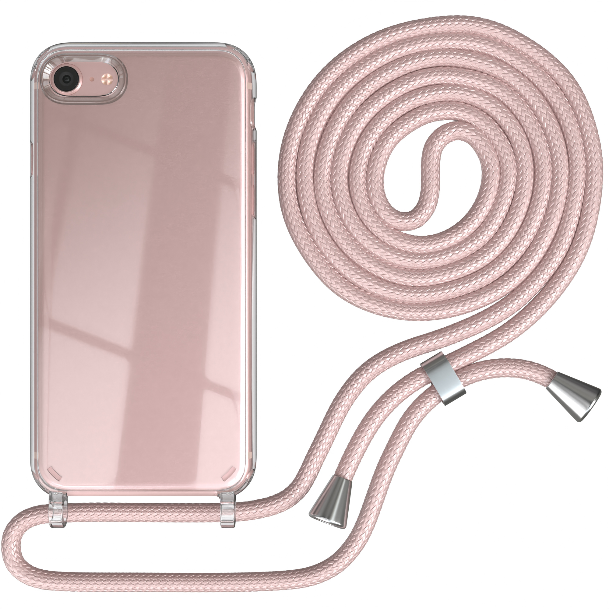 Transparente Handyhülle mit rosa Band. Das Telefon ist sichtbar.