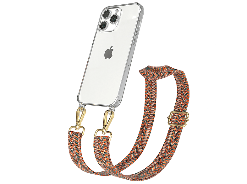 EAZY CASE Transparente Pro Umhängetasche, iPhone Max, / Kordel 15 Style, Grün Orange Boho Handyhülle mit Apple