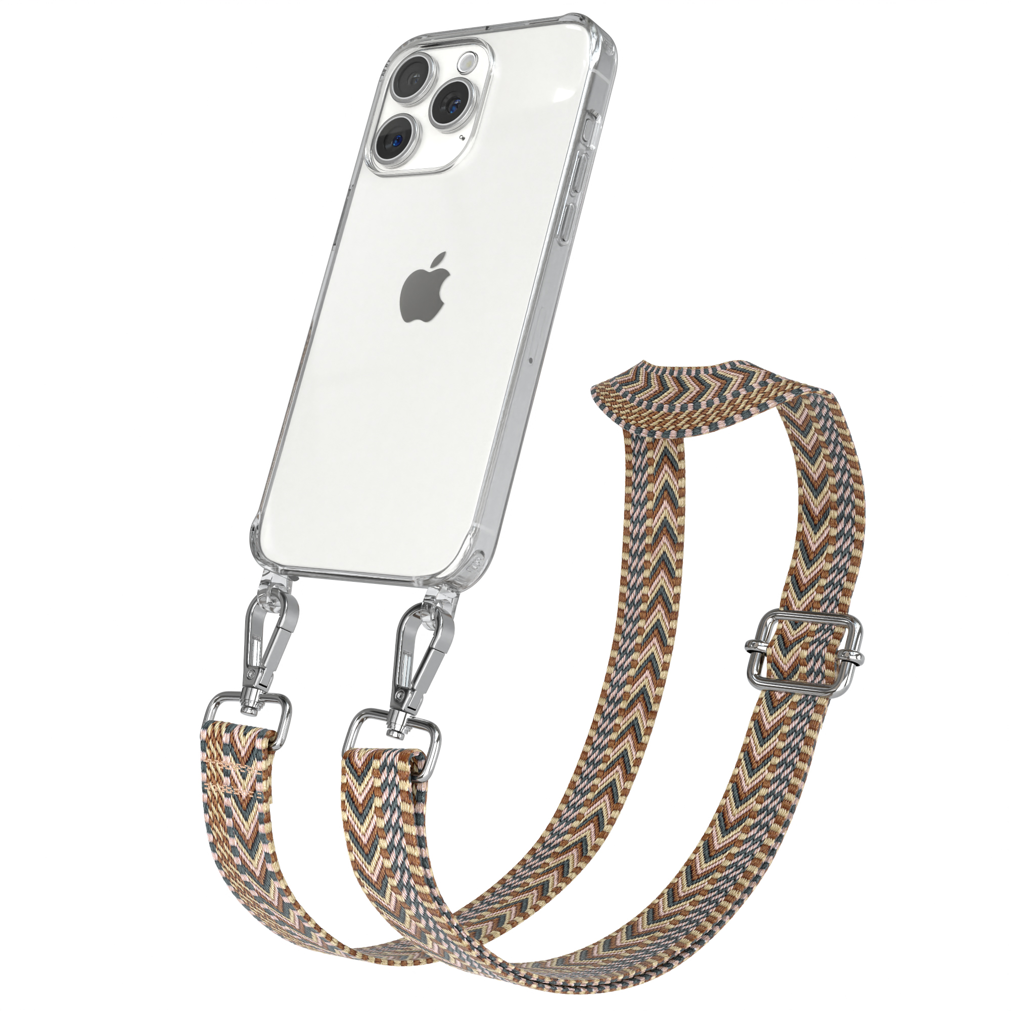 EAZY CASE Transparente Handyhülle Boho 15 mit Apple, iPhone Max, Braun Umhängetasche, Pro Kordel Style, Mix