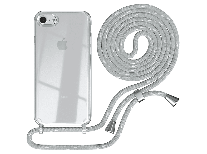 EAZY CASE Clear Cover mit Umhängeband, Umhängetasche, Apple, iPhone SE 2022 / SE 2020, iPhone 7 / 8, Hellgrau Weiß