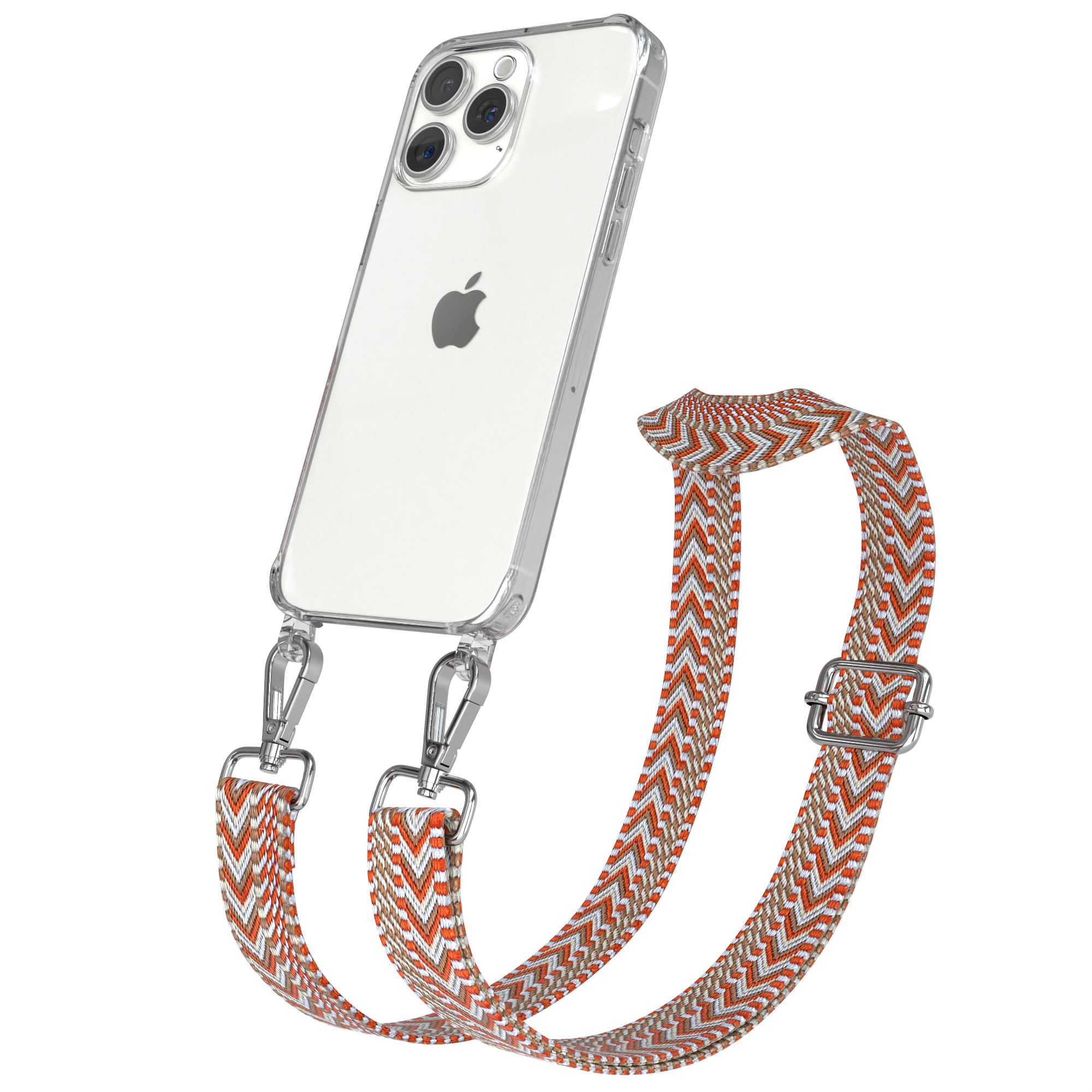 EAZY CASE Transparente Handyhülle Style, mit Max, Hellblau Boho Umhängetasche, Rot Apple, 15 Kordel iPhone / Pro