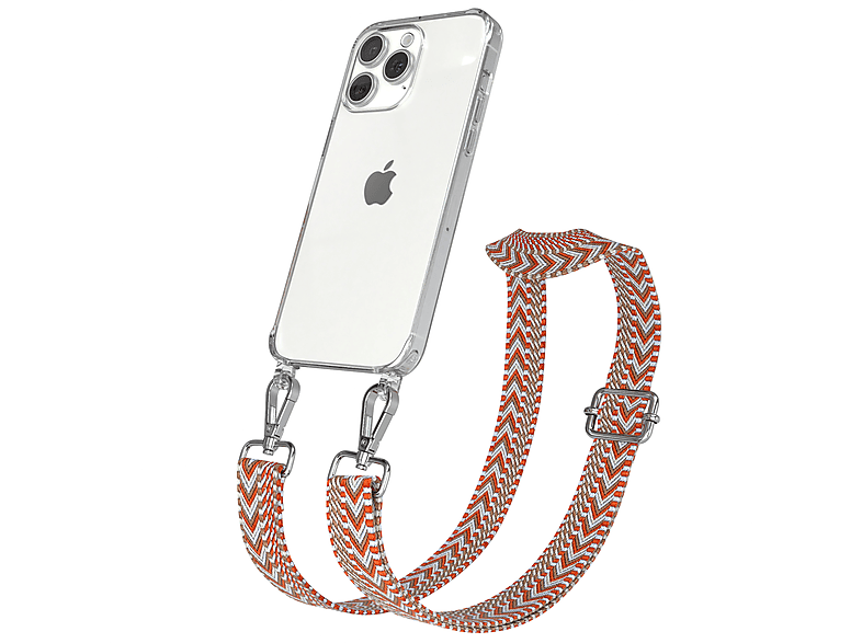 EAZY CASE Transparente Handyhülle mit Pro Hellblau / Rot Apple, Max, 15 Boho iPhone Style, Kordel Umhängetasche