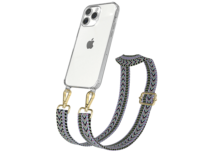 EAZY CASE Transparente Handyhülle mit Max, Grün Apple, Pro Boho Style, iPhone 15 Kordel Violett Umhängetasche, 