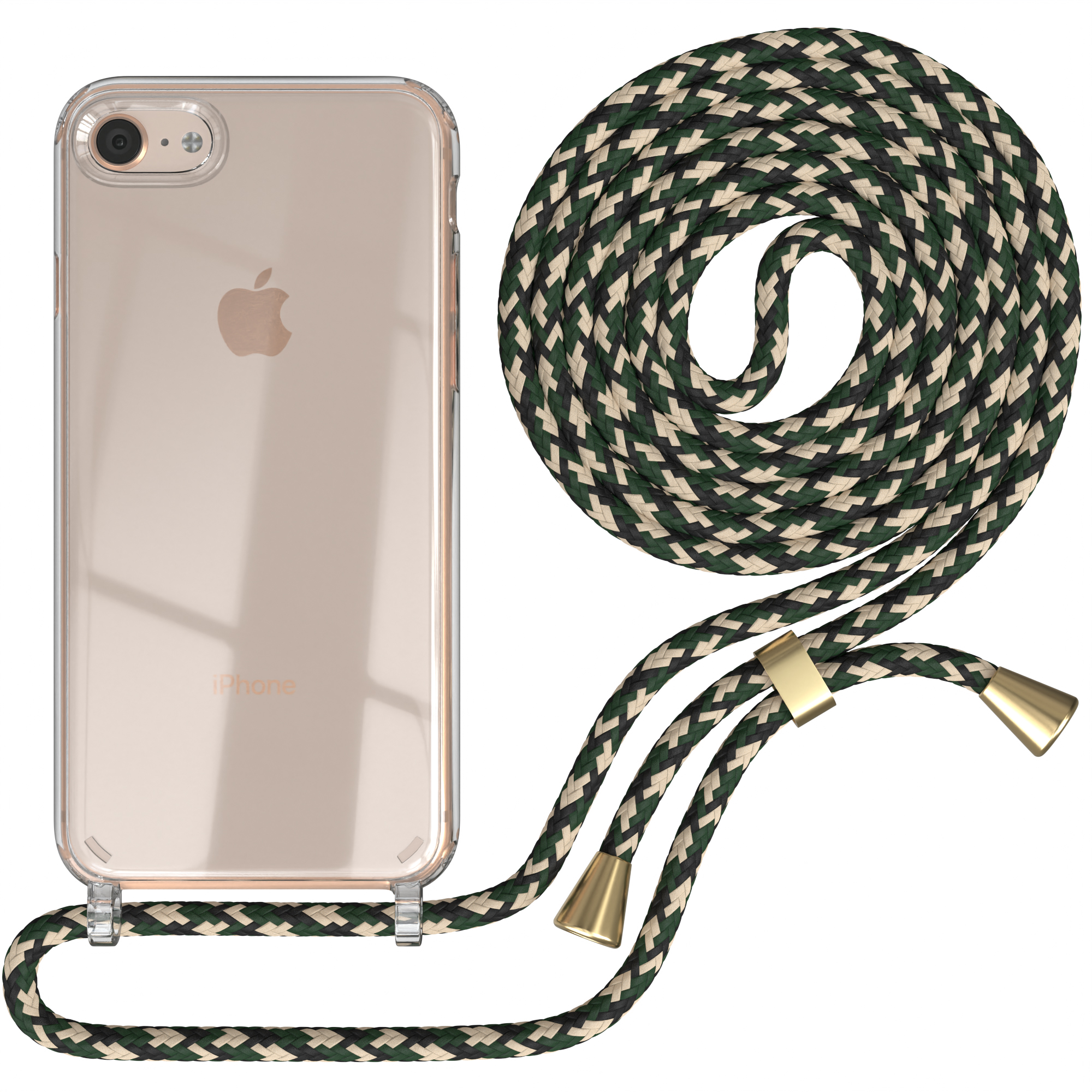 / / EAZY Umhängeband, Gold 8, 7 2022 Umhängetasche, Clear / SE 2020, mit iPhone SE Camouflage CASE iPhone Grün Clips Apple, Cover
