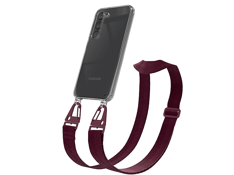 EAZY CASE Transparente Samsung, mit Karabiner, S23, + Galaxy Kordel Burgundy Beere Umhängetasche, Rot Handyhülle breiter 