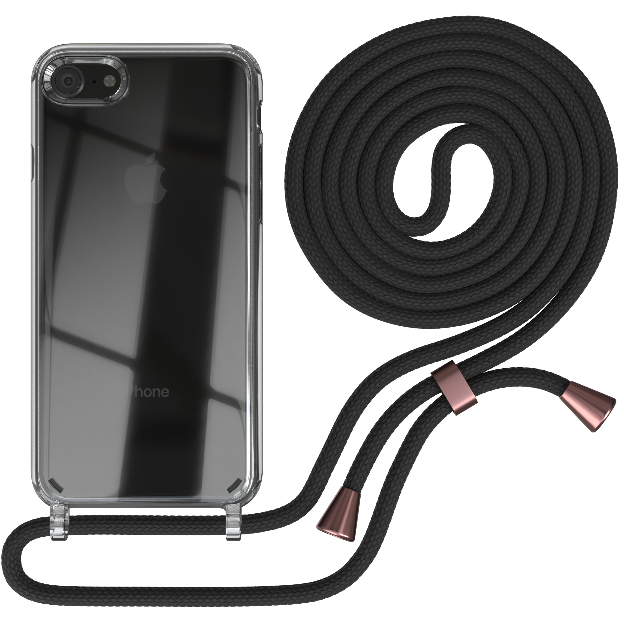 EAZY CASE Clear Cover iPhone SE 2020, Umhängeband, / 2022 mit 8, Schwarz iPhone Rosé 7 Apple, SE / Umhängetasche, Clips 
