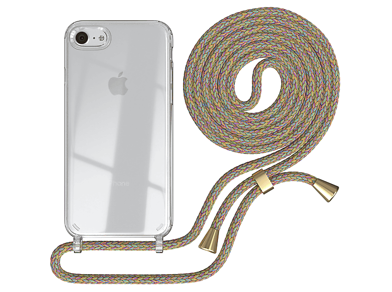 EAZY CASE Clear Cover mit Umhängeband, Umhängetasche, Apple, iPhone SE 2022 / SE 2020, iPhone 7 / 8, Bunt / Clips Gold
